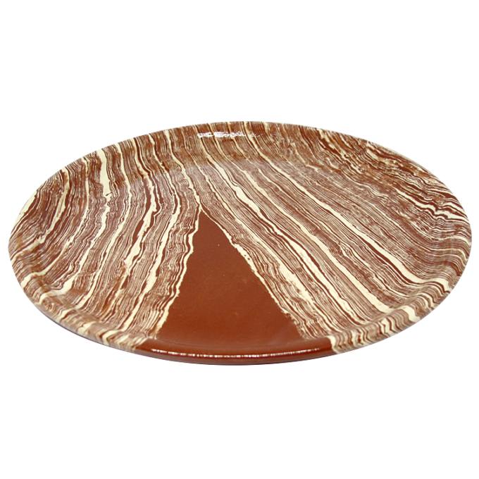 Grande assiette nerikomi ocre rouge et blanc – Image 2